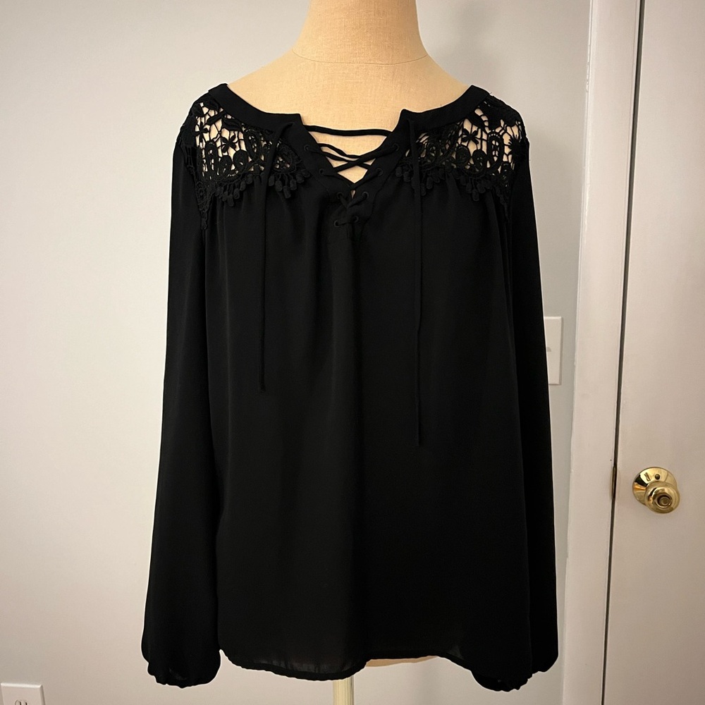 Elegant Black Lace-Up Women's Top